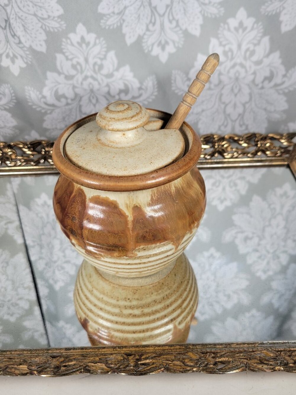 Vintage Honey Pot with Wooden Drizzle Stick - Studio Handmade Pottery
